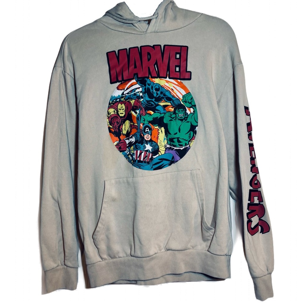 Unisex Marvel Sweatshirt Hoodie Size Medium Tan Iron on decal